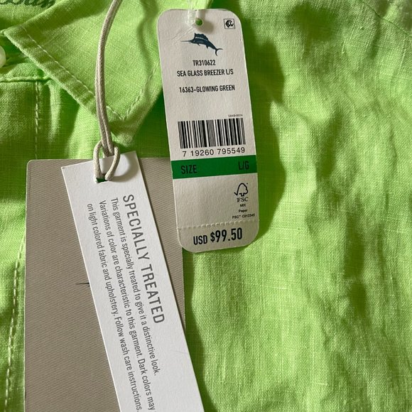 Tommy Bahama Shirt Sea Glass Breezer Glowing Green Size L - Picture 6 of 7